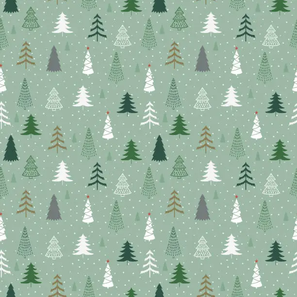 Vector illustration of Seamless pattern with christmas tree and snowflakes.