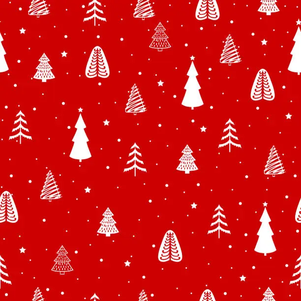Vector illustration of Seamless style christmas trees and snowflakes. Winter pattern