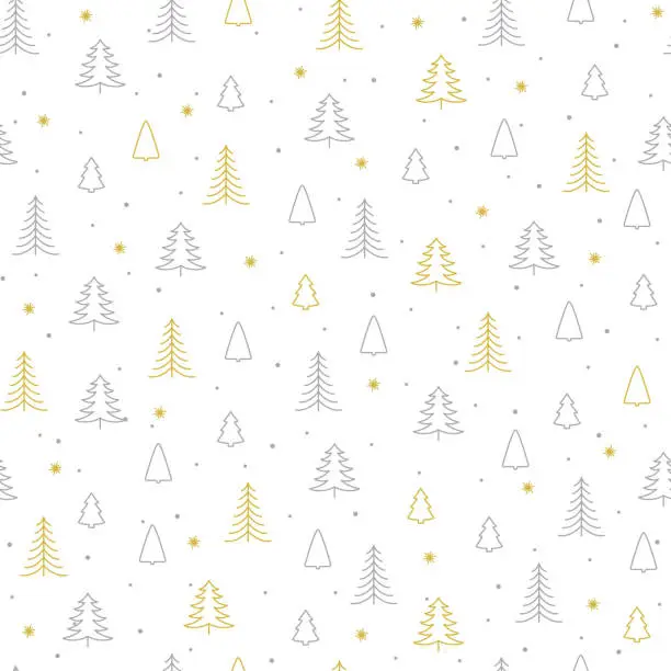 Vector illustration of Christmas trees Seamless pattern. Winter happy New Year wrapping paper background.