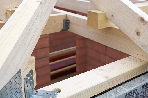 Close up of a roof truss of a modern home