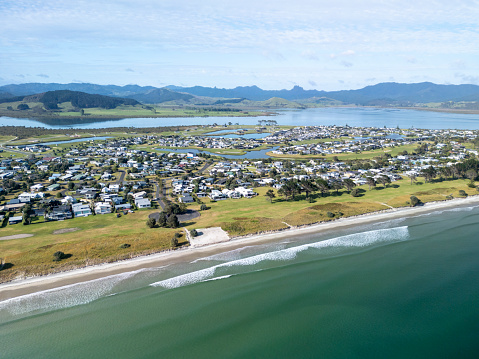 Aerial view of Matarangi town in North Island New Zealand