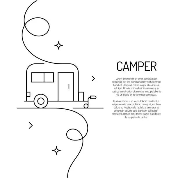 Vector illustration of Continuous Line Drawing of Camper Icon. Hand Drawn Symbol Vector Illustration.