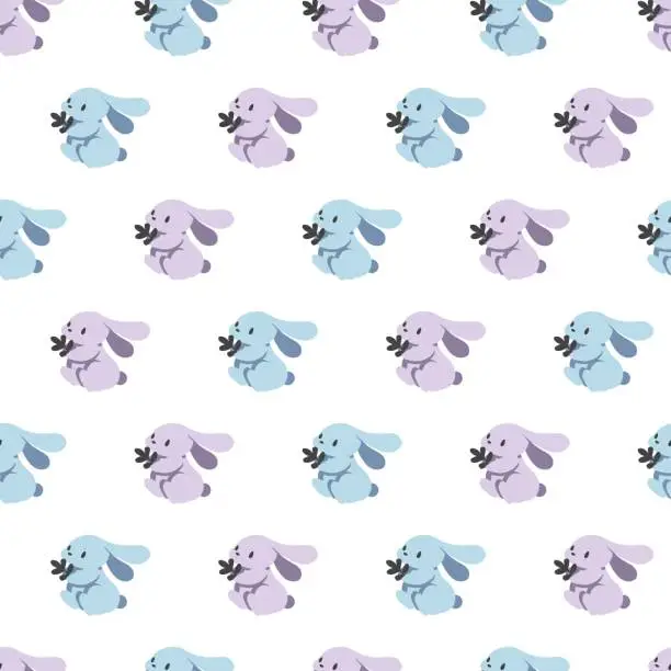 Vector illustration of Cuddly Companions Pink and Blue Bunnies Pattern