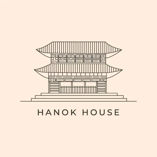 Vector illustration of hanok house traditional korean architecture line art logo vector illustration design