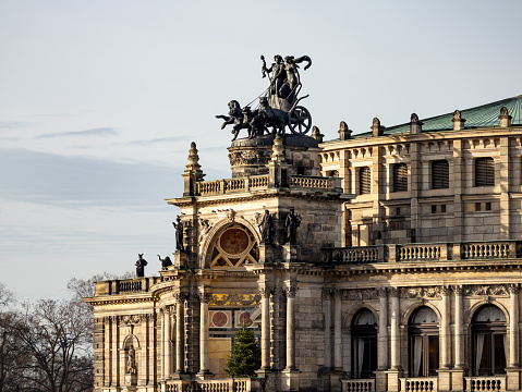 Dresden, Architecture of the famous Semperoper opera building entrance. The cultural heritage in East Germany is a travel destination for many tourists in Saxony.