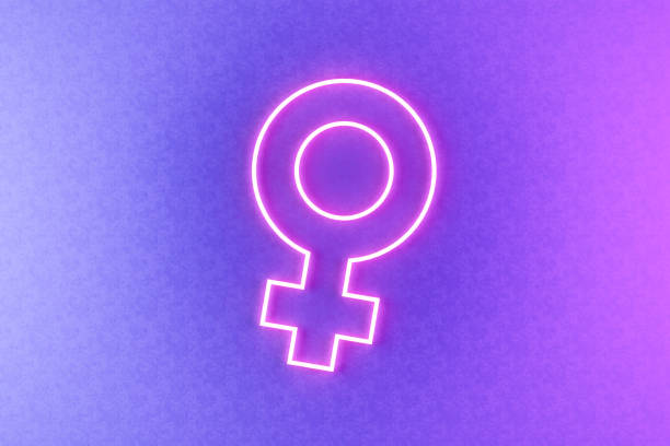 Women's Day 8 March Female Symbol Neon Lighting. Digitally generated image. 3d render.