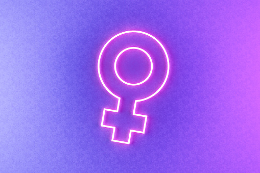 Women's Day 8 March Female Symbol Neon Lighting. Digitally generated image. 3d render.