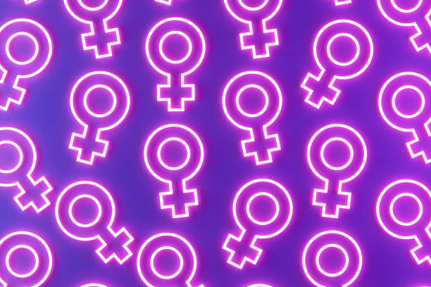 Women's Day 8 March Female Symbol Neon Lighting. Digitally generated image. 3d render.
