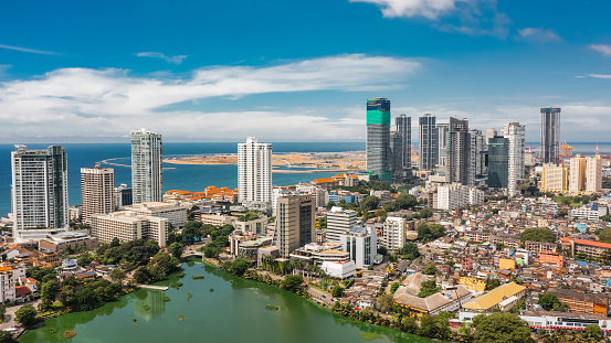 Cityscape of Colombo city on a sunny day. Aerial view