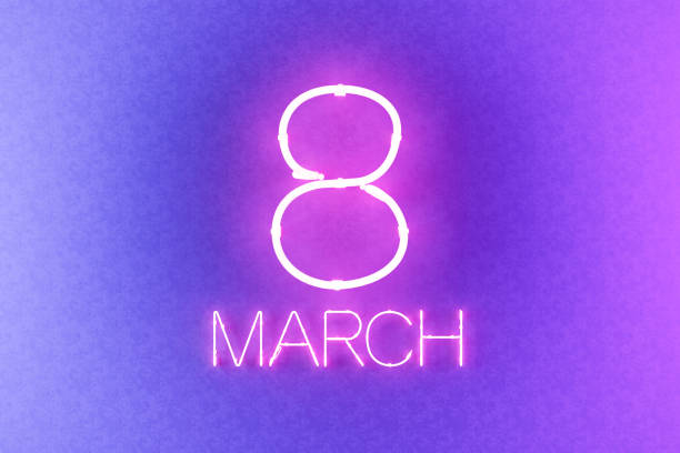 Women's Day 8 March greeting card neon lighting. Digitally generated image. 3d render.