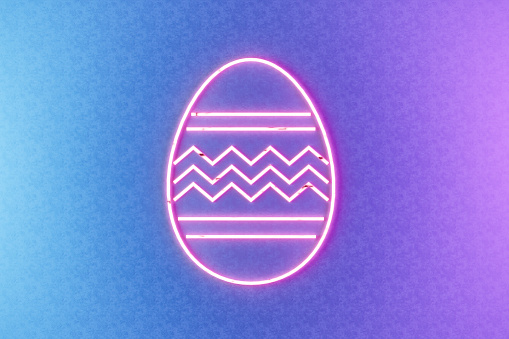 Neon Lighting Easter Egg, Happy Easter Background. 3d render. Digitally generated image.