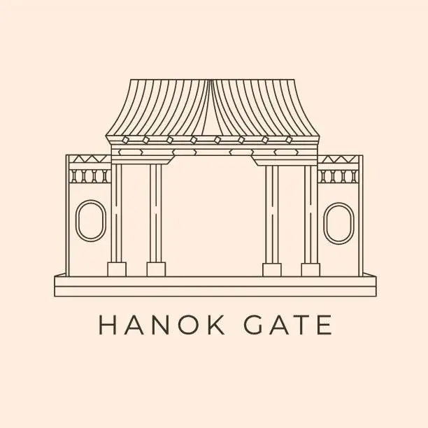 Vector illustration of hanok gate korean traditional architecture line art design