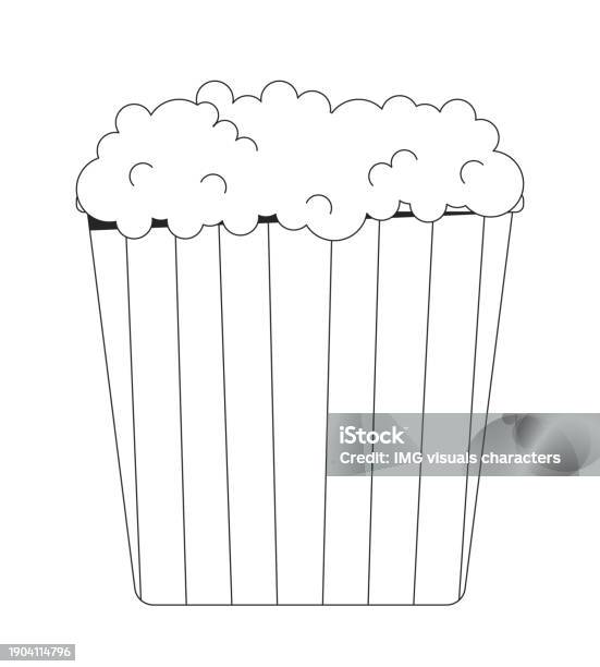 Popcorn Hitam Popcorn Bucket Hitam Dan Putih Objek Kartun Garis 2d Ilustrasi Stok ...