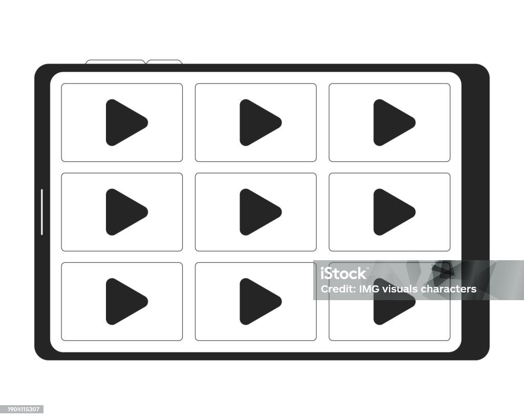 Tablet Computer With Streaming Platform Black And White 2d Line Cartoon ...