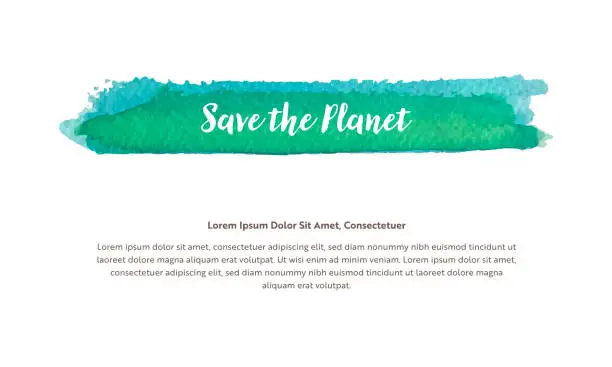 Vector illustration of A vector design template related to environmental issues. It includes a watercolor-brushed highlighted title with Save the Planet written in the headline.