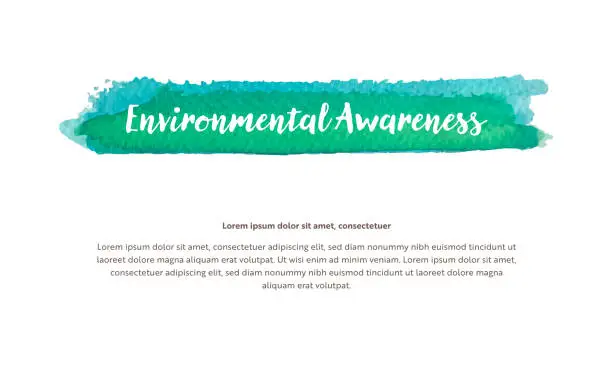 Vector illustration of A vector design template related to environmental issues. It includes a watercolor-brushed highlighted title with Environmental Awareness written in the headline.