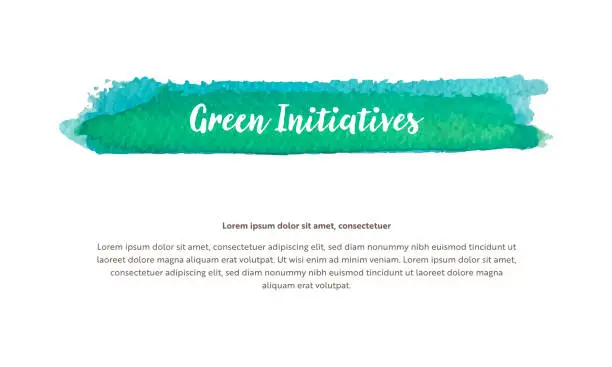 Vector illustration of A vector design template related to environmental issues. It includes a watercolor-brushed highlighted title with Green Initiatives written in the headline.