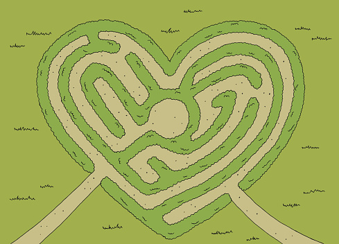 Garden heart maze bush graphic color sketch top aerial view illustration vector