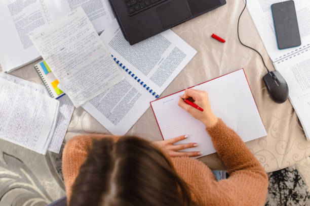 žena používající notebook doma - studující sociální role - stock snímky, obrázky a fotky