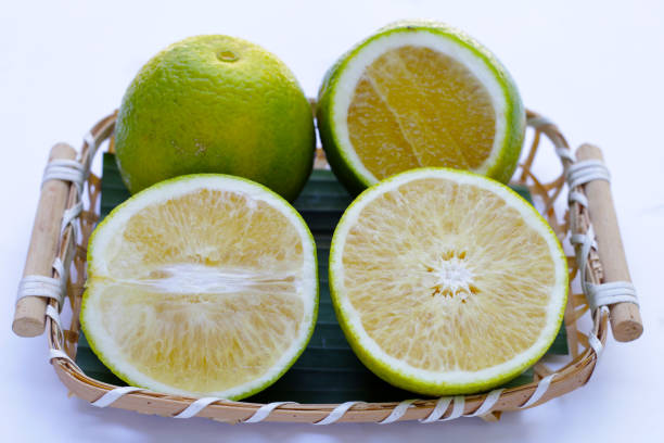 Citrus sinensis, sweet orange fruit on white background