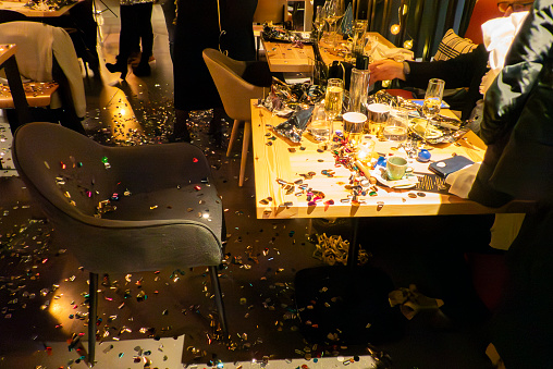 festive glitter on the table and the floor