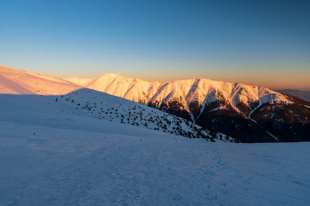 Skalka and Ziarska hola hills in winter Nizke Tatry mountains in Slovakia Skalka and Ziarska hola hills from surrounding of Utulna Durkova hut in winter Nizke Tatry mountains in Slovakia durkova stock pictures, royalty-free photos & images