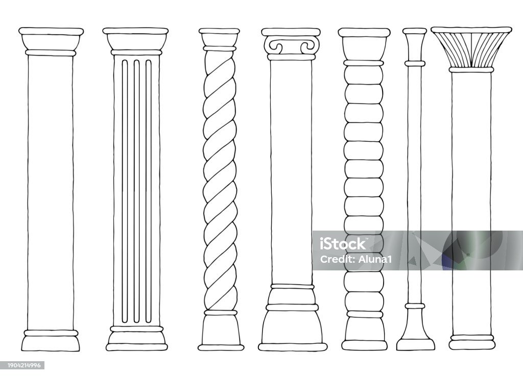 Colums Simple Drawing Column Set Graphic Black White Isolated Sketch Illustration Vector ...
