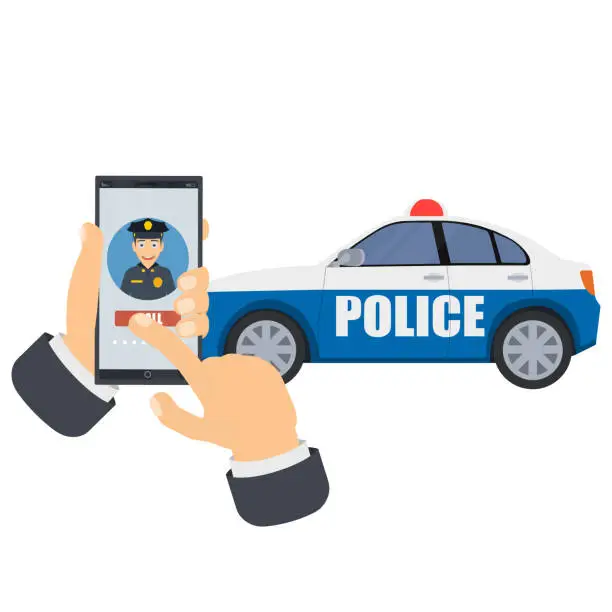 Vector illustration of Calling the police on a mobile phone