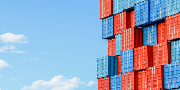 istock Stack of Cargo shipping in container terminal yard, global logistic freight supply chain network distribution, export and import business commercial technology concept 3d rendering 1904281008