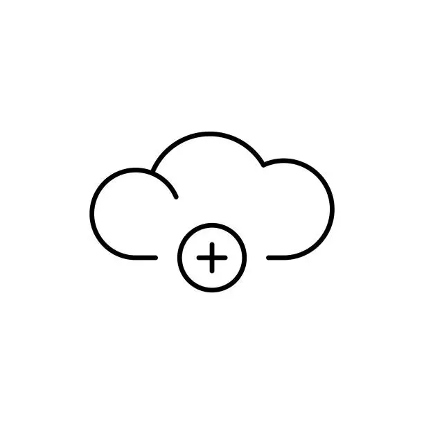 Vector illustration of Add to Cloud Computing Line Icon with Editable Stroke. The Icon is suitable for web design, mobile apps, UI, UX, and GUI design.