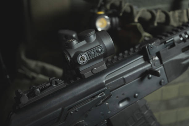 istock A modern red dot sight is installed on an AK 12, close-up photo. 1904314223