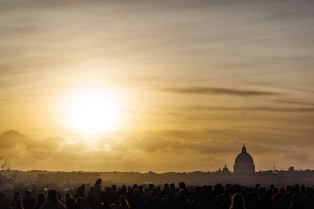Stunning sunset over Rome, view from Villa Borghese - Italy