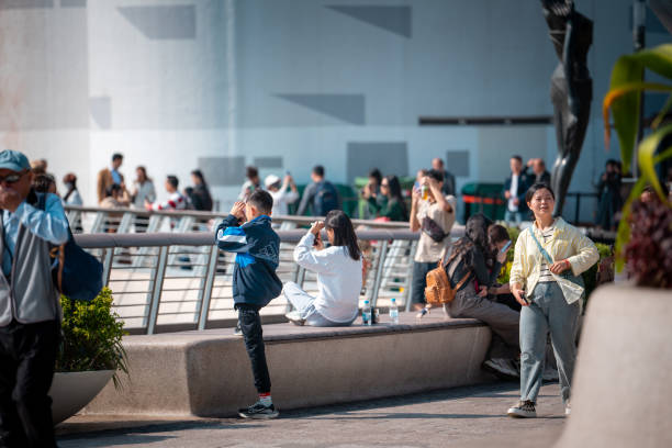 Tourists activity on Avenue of Stars. stock photo