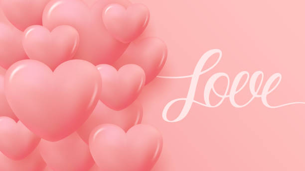 istock Love. Romantic banner with 3d red glossy hearts for wedding or Valentines Day holiday greetings and invitations. 1904326367