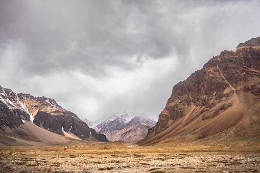 Barren rock blasted mountain peaks of the greater Himalayas, en route Manali to Leh, Himachal Pradesh
