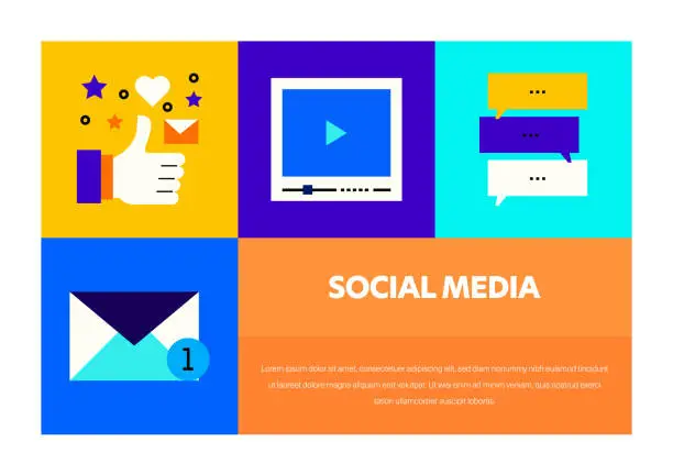 Vector illustration of Social Media Related Vector Banner Design Concept. Global Multi-Sphere Ready-to-Use Template. Web Banner, Website Header, Magazine, Mobile Application etc. Modern Design.