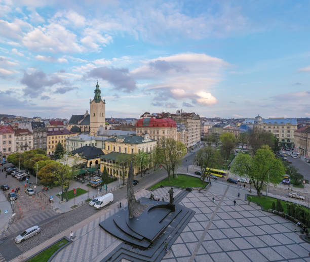 istock Panoramic aerial view on Lviv from drone 1904338625