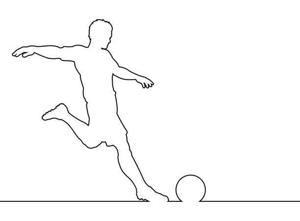 Soccer Football Player Line Silhouette Outline A soccer football player line design with silhouette outline of a footballer black and white sports silhouette stock illustrations