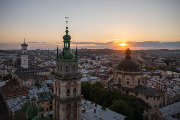 istock Panoramic aerial view on Lviv from drone 1904341729