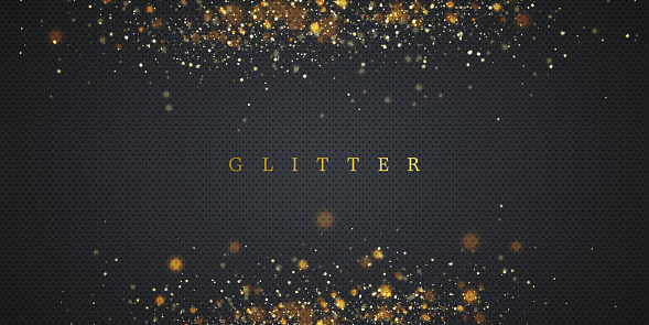 Glitter vintage lights background. dark gold and black. de focused