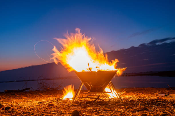 tent on the beach at sunset