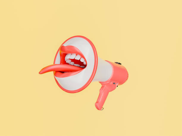 istock Megaphone with Stylized Tongue and Teeth on Yellow Background 1904393164