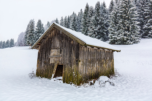 Hut in Bavaria with snow