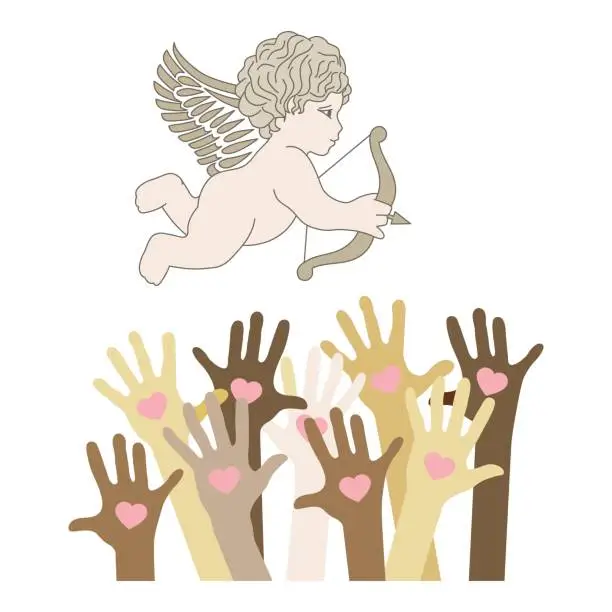 Vector illustration of Cupid, baby angel,