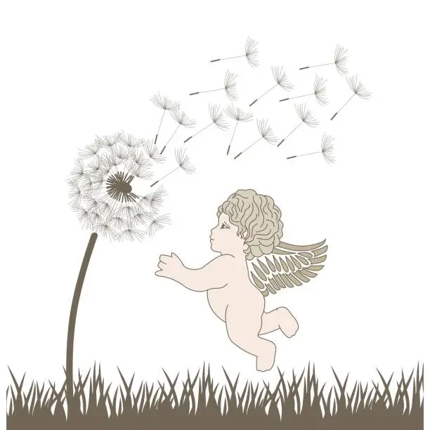 Vector illustration of Cupid, baby angel,