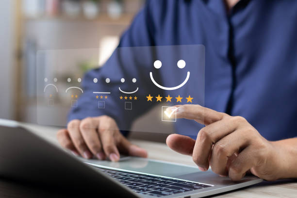 istock Online customer satisfaction survey feedback and ratings for business success, User give rating to service experience on online application, Quality service evaluation positive customer reviews. 1904598033