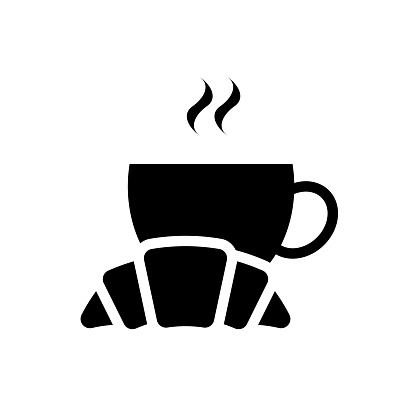 Coffee and croissant glyph black icon