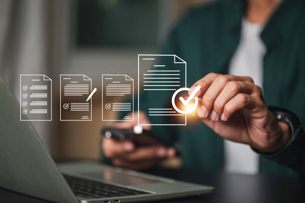 istock Performance checklist, businessman using checklist survey, filling out digital form checklist, take an assessment, questionnaire, evaluation, online survey, online exam.; 1904638488
