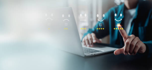 istock Customer services best excellent business rating experience. Satisfaction survey concept. user give rating to service experience on online application . 1904638883