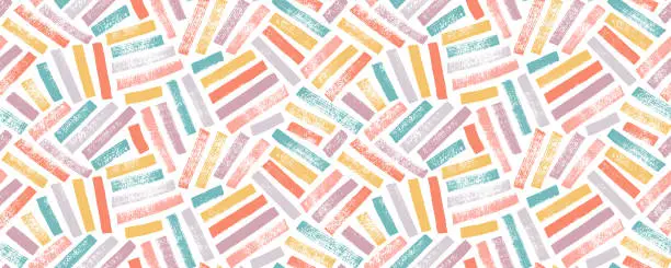 Vector illustration of Grunge seamless pattern imitating linen or basket in pastel colors. Hand drawn weave texture with rough edges.